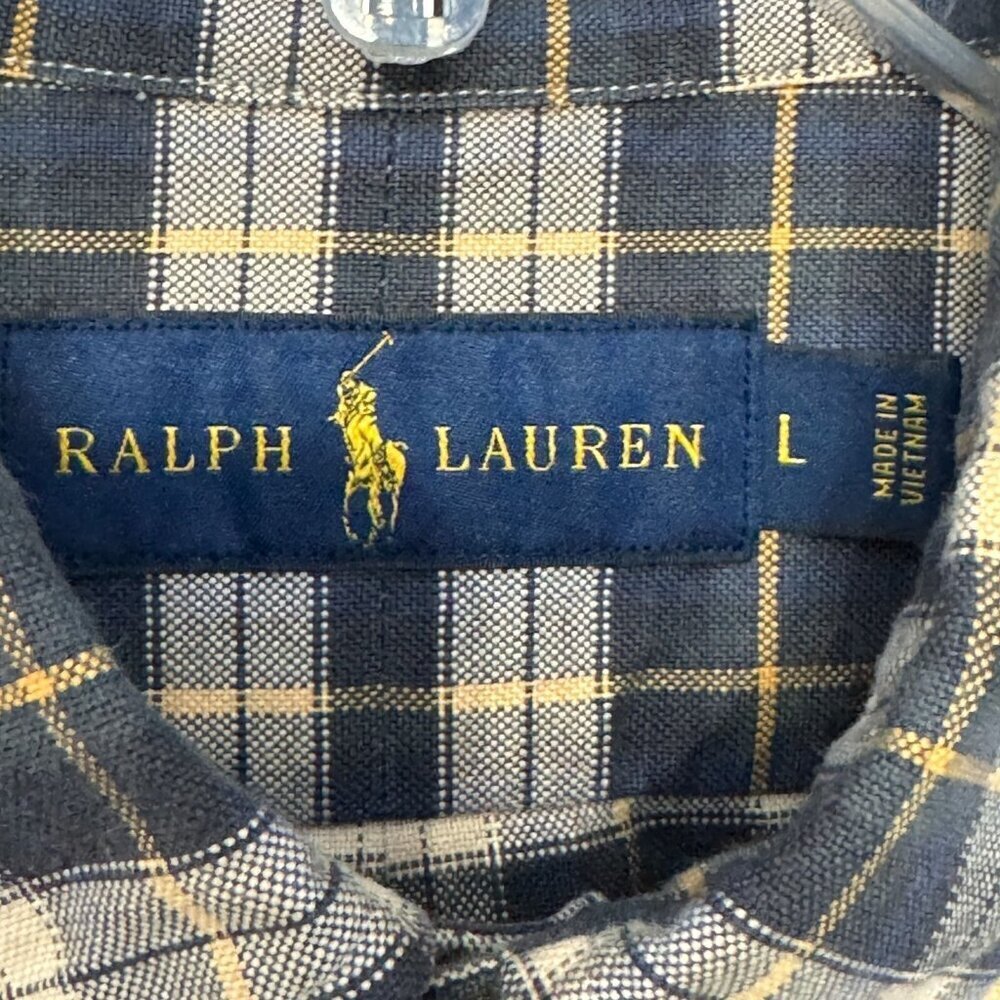 Ralph Lauren Navy Windowpane Plaid Button Shirt Long Sleeve Casual Wear L - Picture 6 of 11
